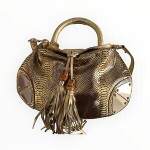 Vintage Gucci Embossed Python Skin Indy Top Handle Bag Medium